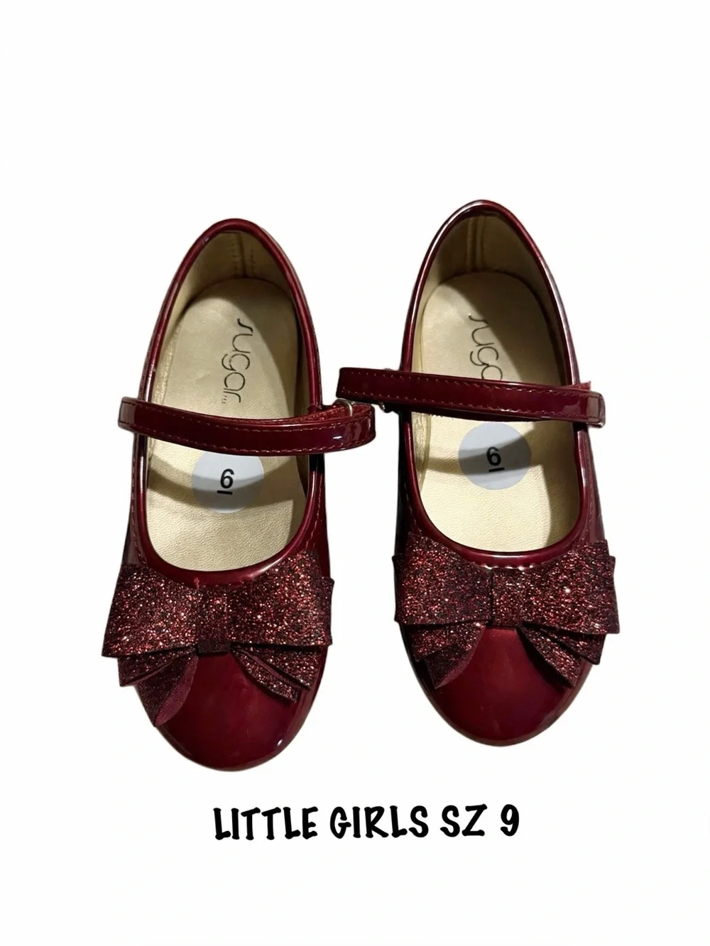 Girls Sparkle Bow Mary Jane Shoes - Burgundy SZ 9